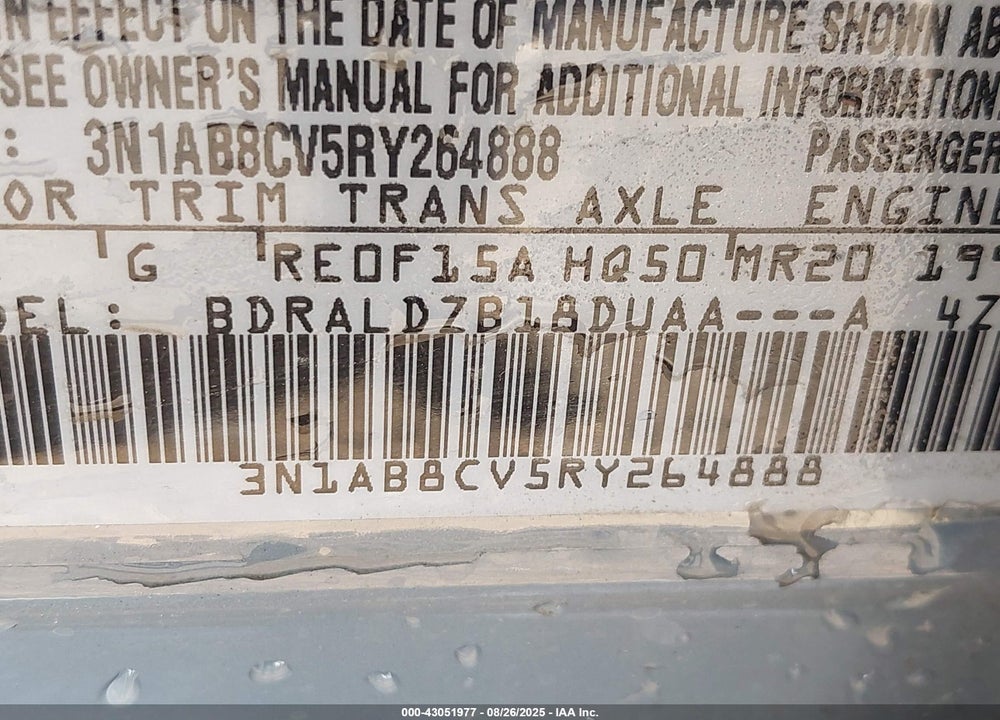 2024 NISSAN SENTRA VIN: 3N1AB8CV5RY264888