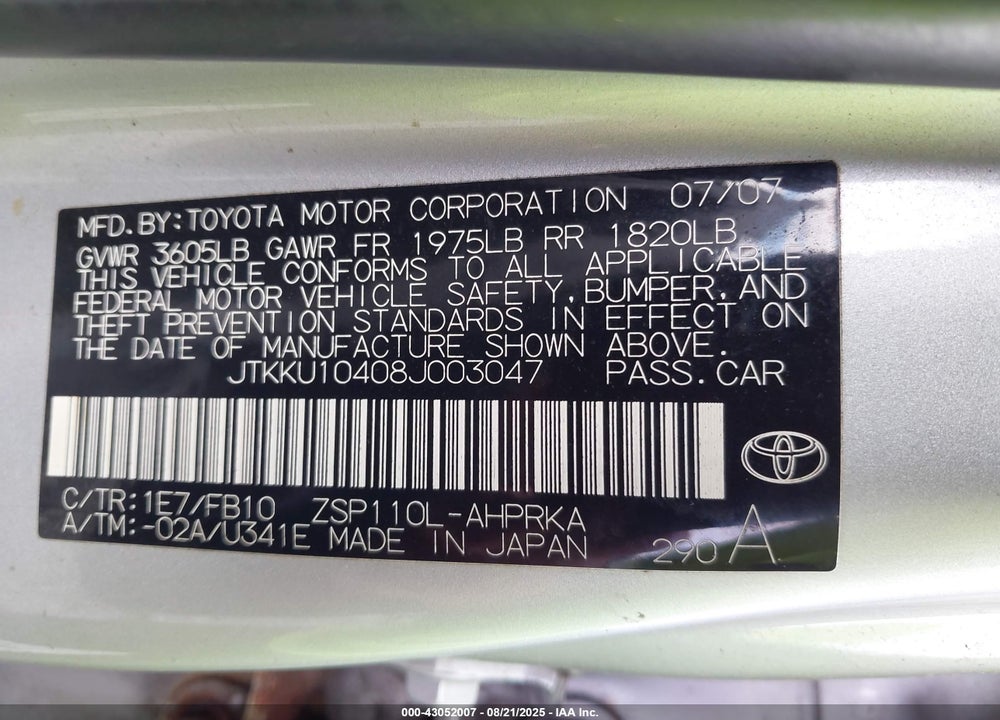 2008 SCION XD VIN: JTKKU10408J003047