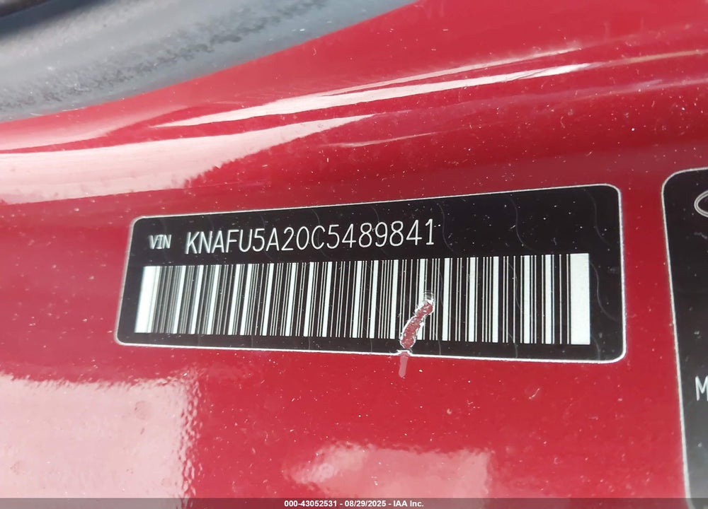 2012 KIA FORTE VIN: KNAFU5A20C5489841