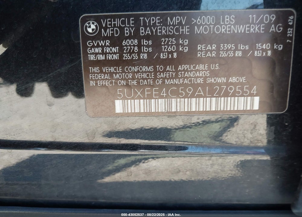 2010 BMW X5 VIN: 5UXFE4C59AL279554