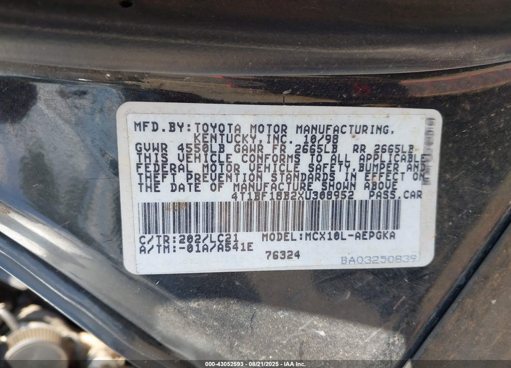 1999 TOYOTA AVALON XLS VIN: 4T1BF18B2XU308952