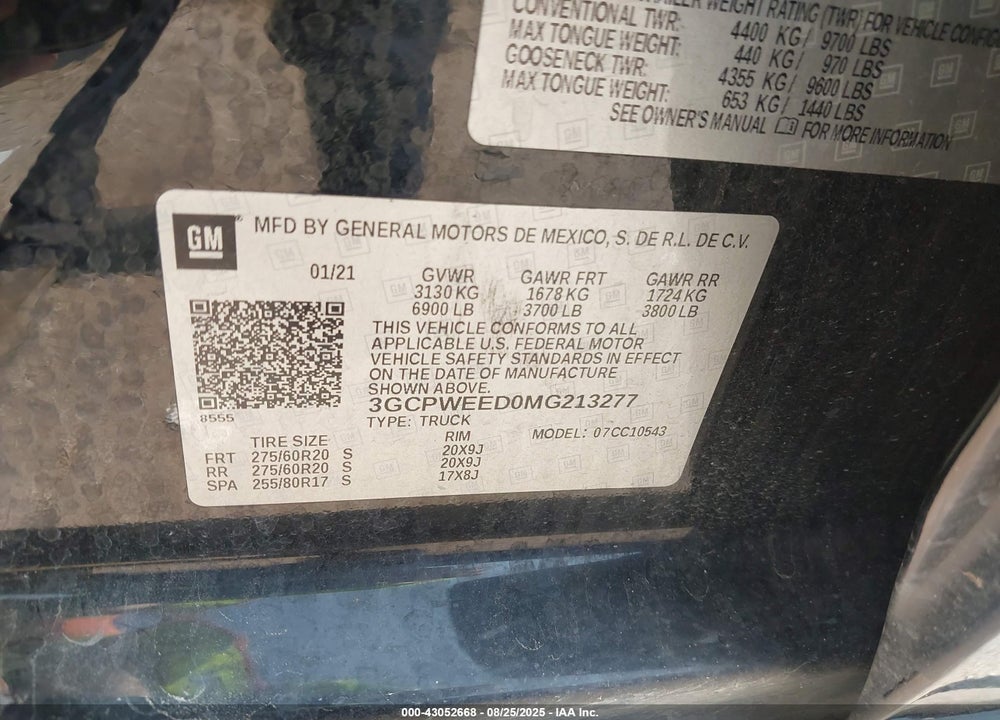 2021 CHEVROLET SILVERADO 1500 VIN: 3GCPWEED0MG213277