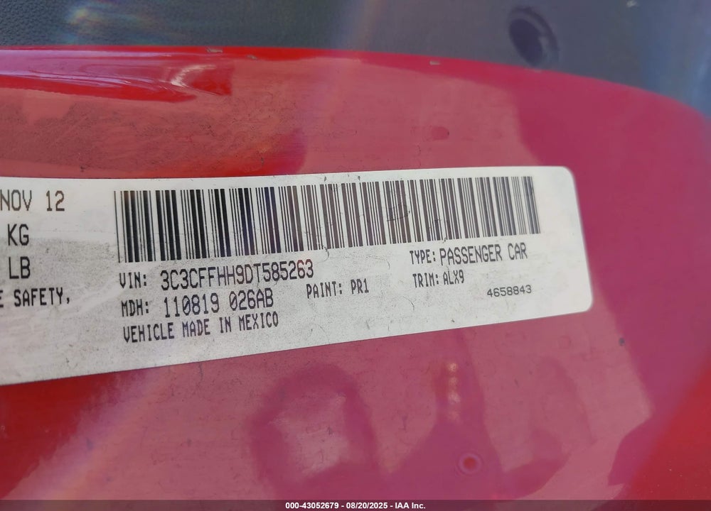 2013 FIAT 500 TURBO VIN: 3C3CFFHH9DT585263