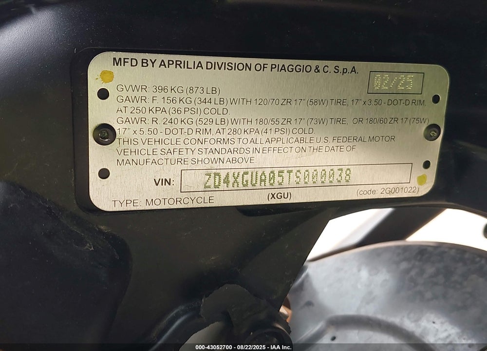 2026 APRI RS660 VIN: ZD4XGUA05TS000038