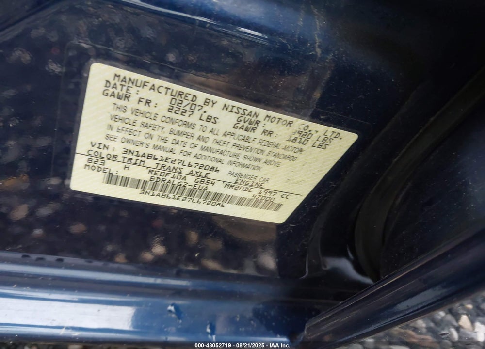 2007 NISSAN SENTRA 2.0SL VIN: 3N1AB61E27L672086