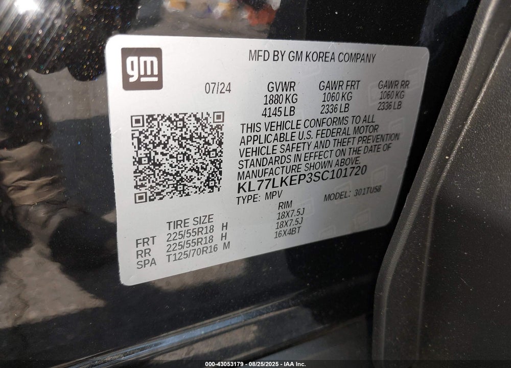 2025 CHEVROLET TRAX VIN: KL77LKEP3SC101720