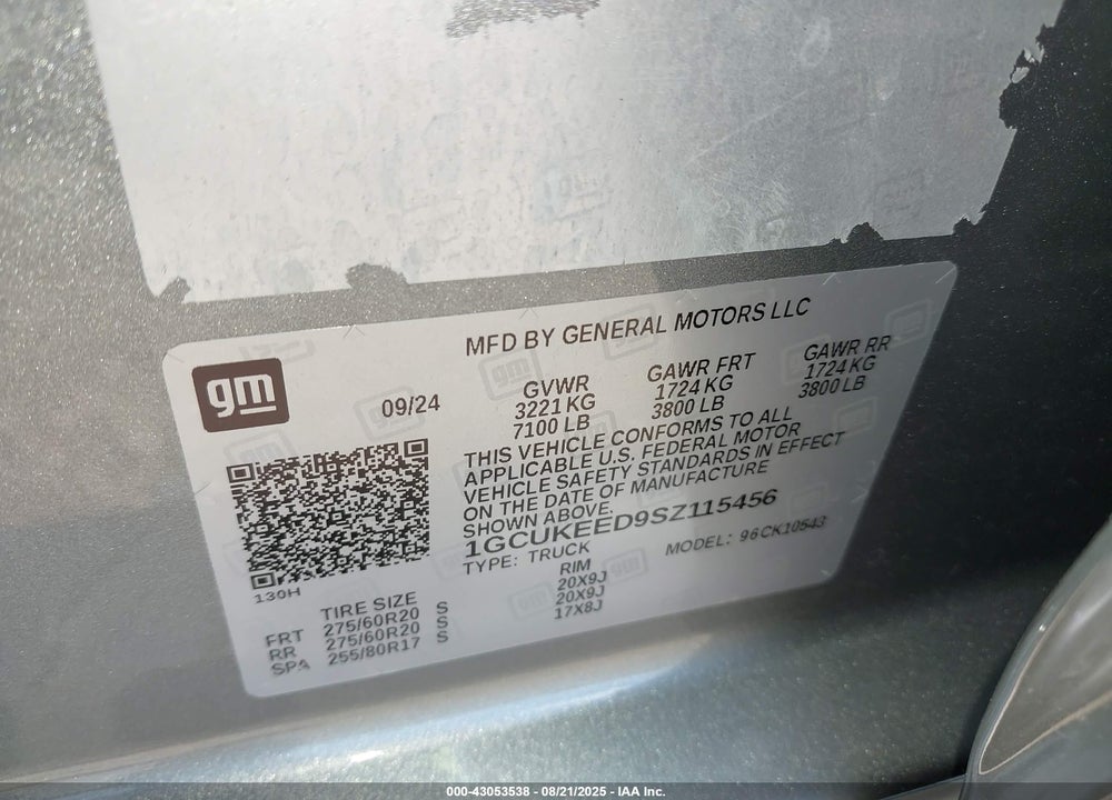 2025 CHEVROLET SILVERADO 1500 4WD SHORT BED RST VIN: 1GCUKEED9SZ115456