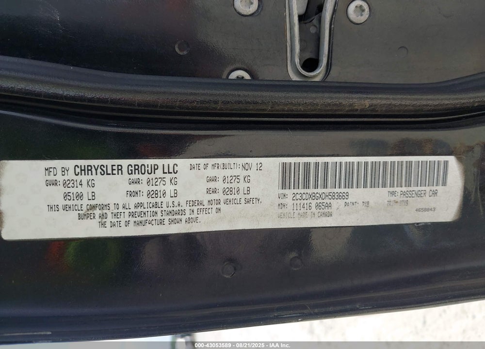 2013 DODGE CHARGER SE VIN: 2C3CDXBGXDH583669