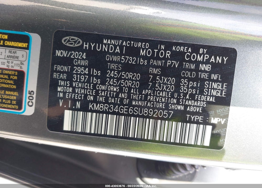 2025 HYUNDAI PALISADE XRT VIN: KM8R34GE6SU892057