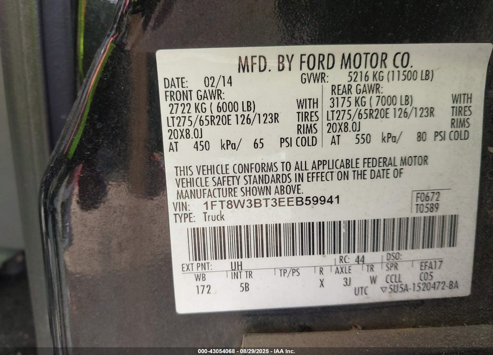 2014 FORD F-350 LARIAT VIN: 1FT8W3BT3EEB59941