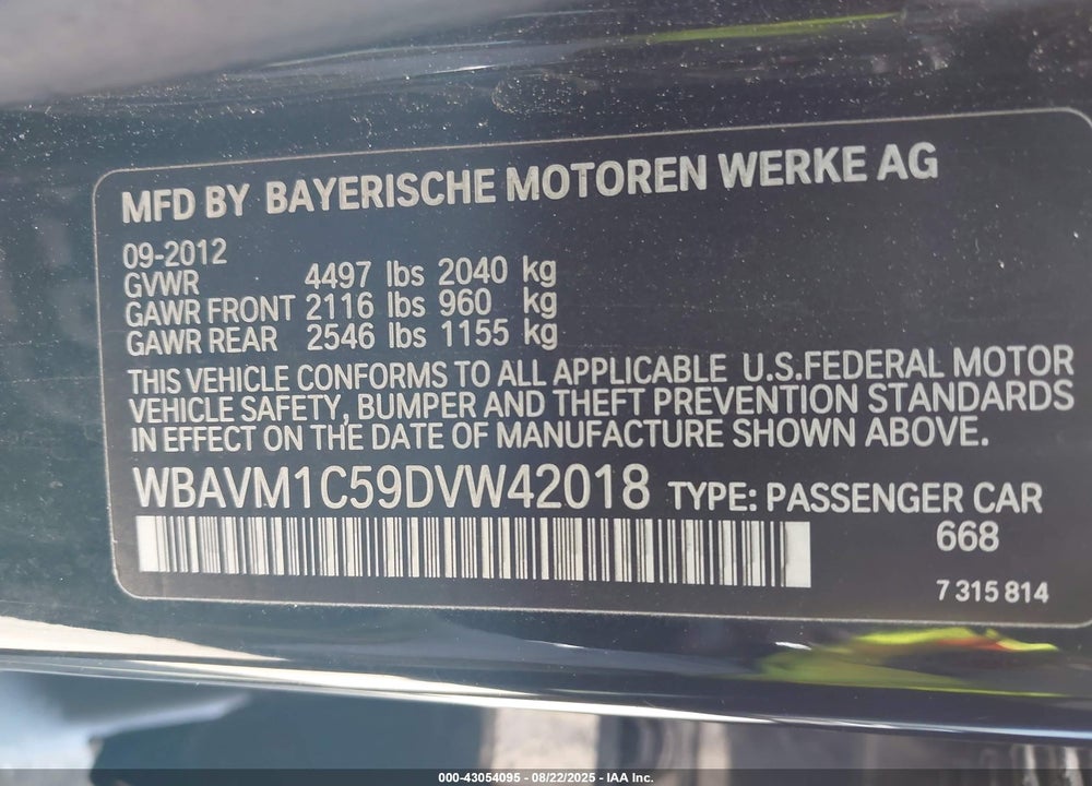 2013 BMW X1 VIN: WBAVM1C59DVW42018