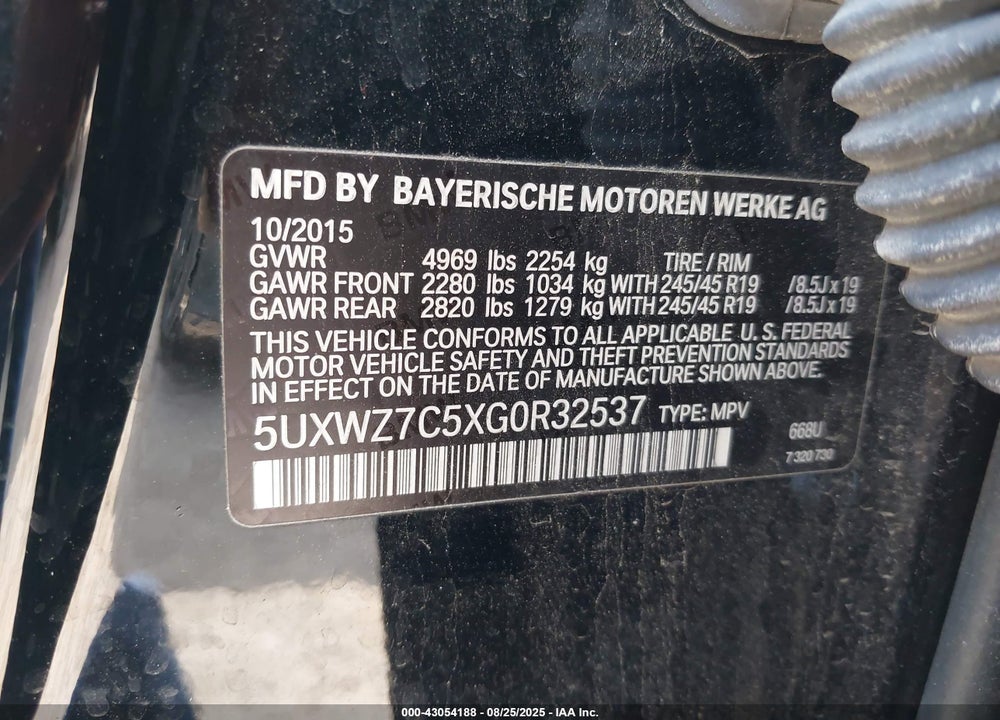 2016 BMW X3 VIN: 5UXWZ7C5XG0R32537