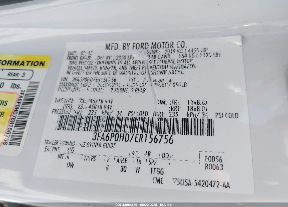 2014 FORD FUSION SE VIN: 3FA6P0HD7ER156756