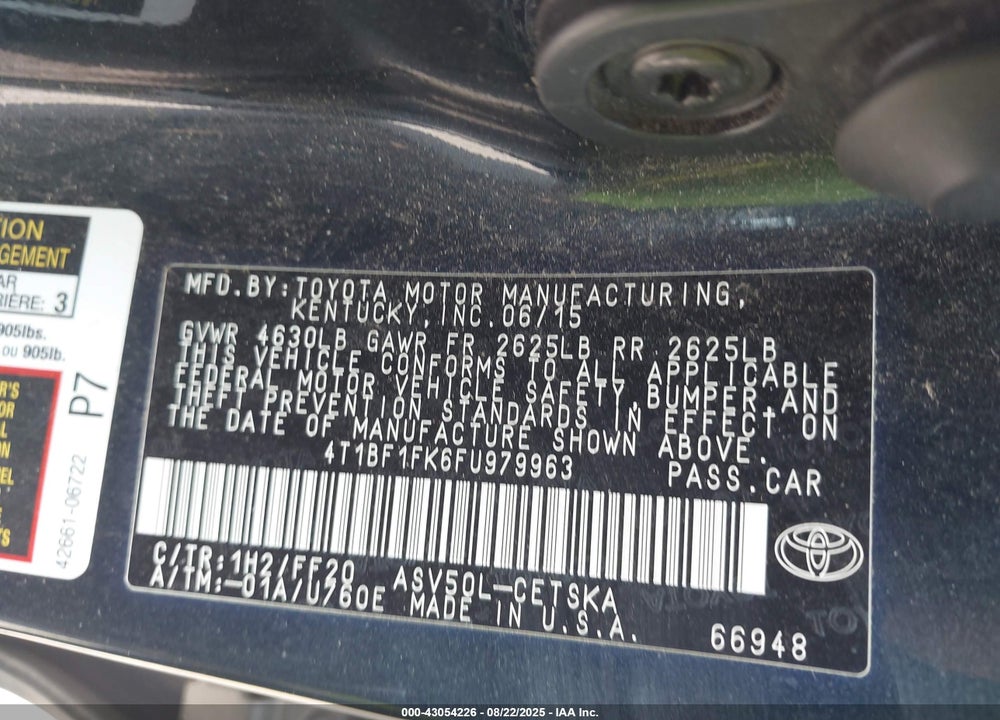 2015 TOYOTA CAMRY VIN: 4T1BF1FK6FU979963