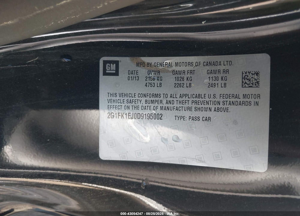 2013 CHEVROLET CAMARO VIN: 2G1FK1EJ0D9195002
