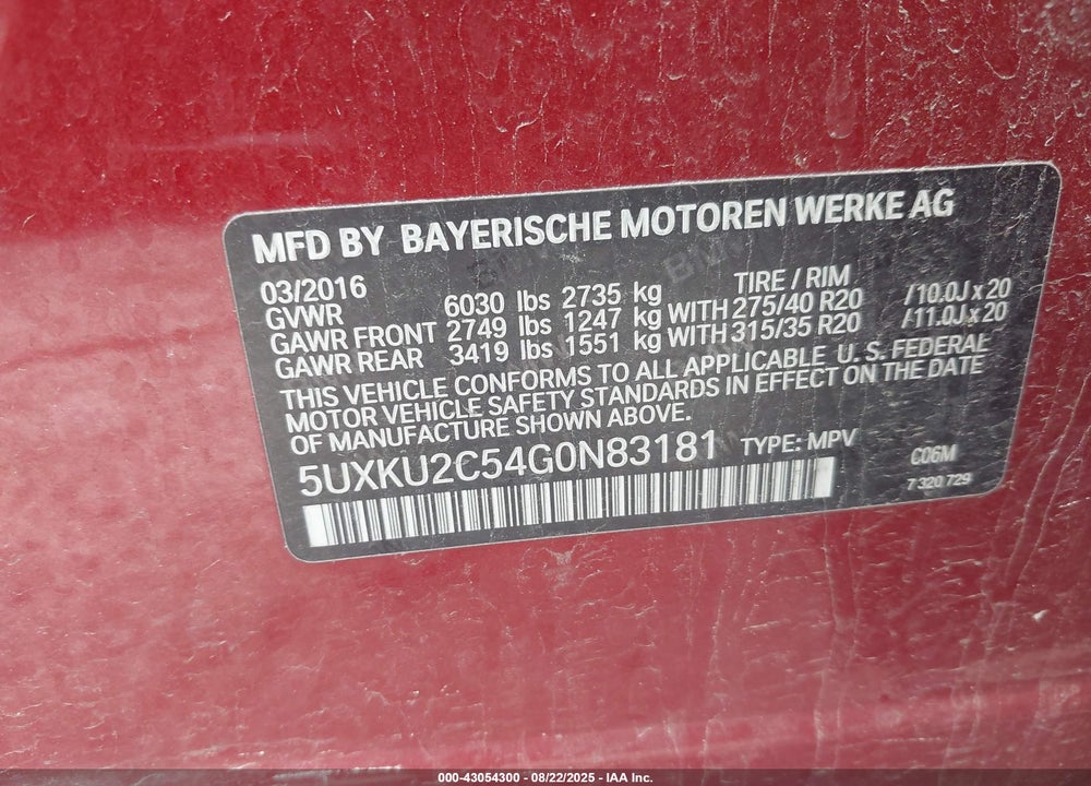 2016 BMW X6 VIN: 5UXKU2C54G0N83181