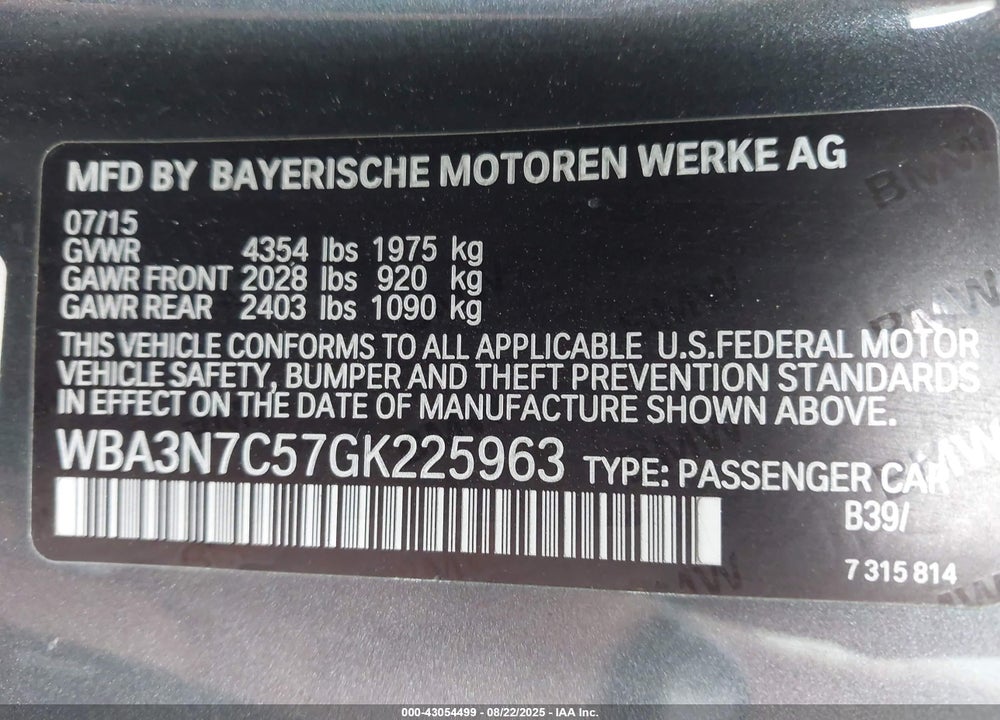 2016 BMW 4 SERIES VIN: WBA3N7C57GK225963
