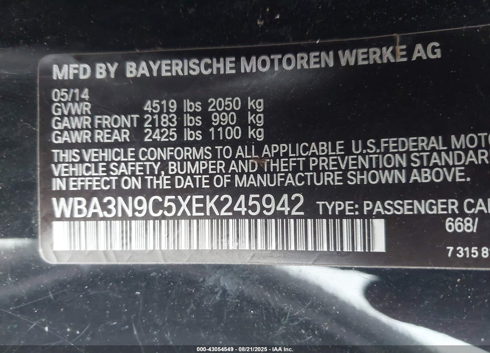 2014 BMW 4 SERIES VIN: WBA3N9C5XEK245942