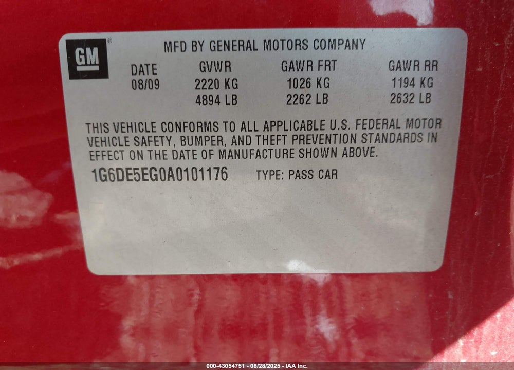 2010 CADILLAC CTS VIN: 1G6DE5EG0A0101176