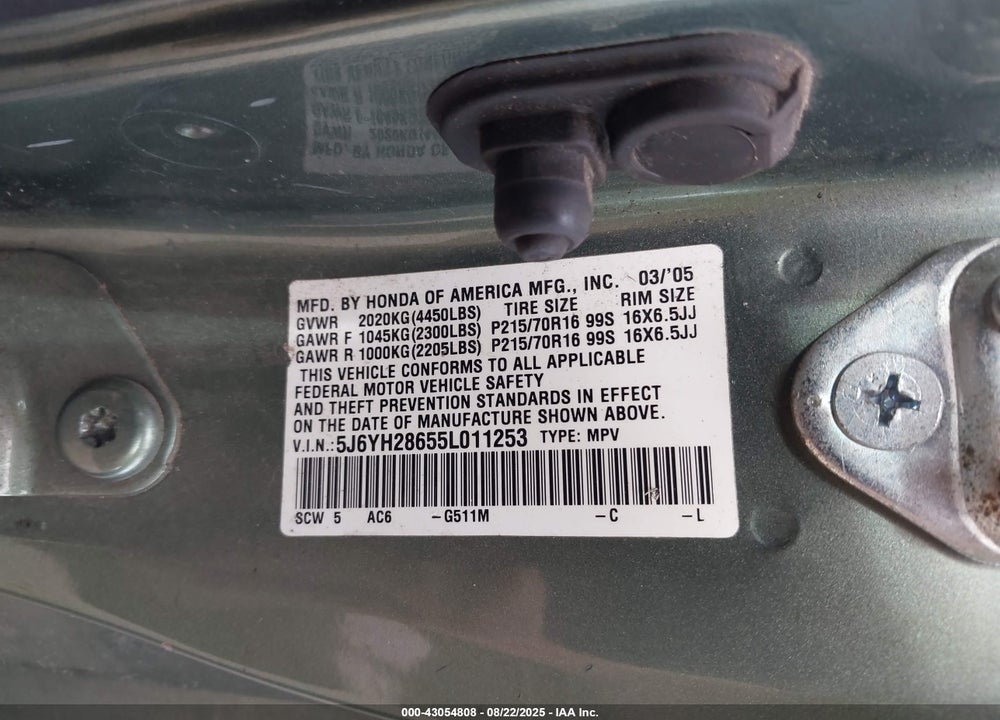 2005 HONDA ELEMENT EX VIN: 5J6YH28655L011253