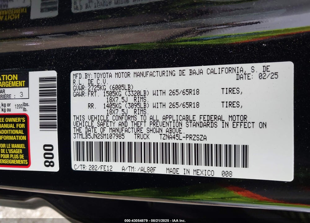 2025 TOYOTA TACOMA VIN: 3TMLB5JN2SM107985