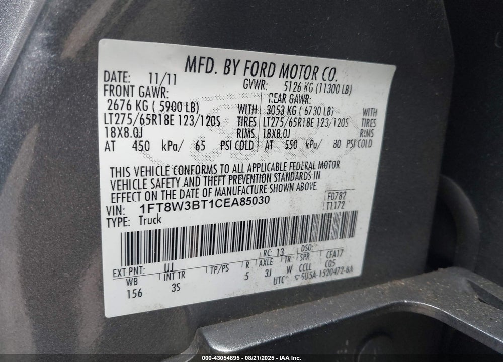 2012 FORD F-350 XLT VIN: 1FT8W3BT1CEA85030
