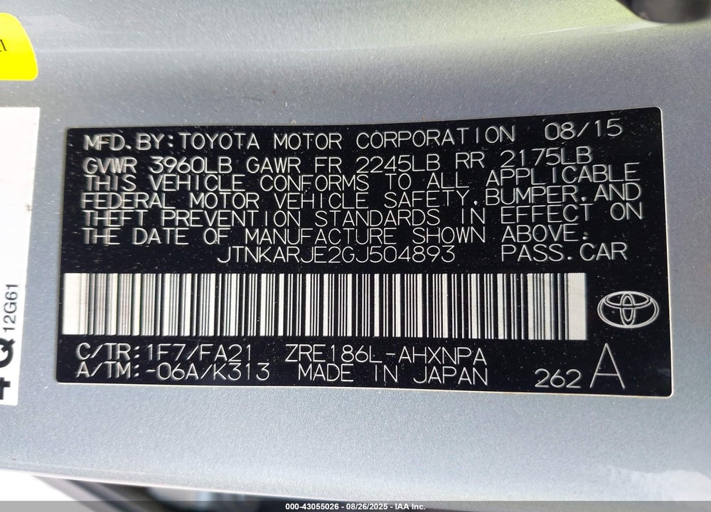 2016 SCION IM VIN: JTNKARJE2GJ504893