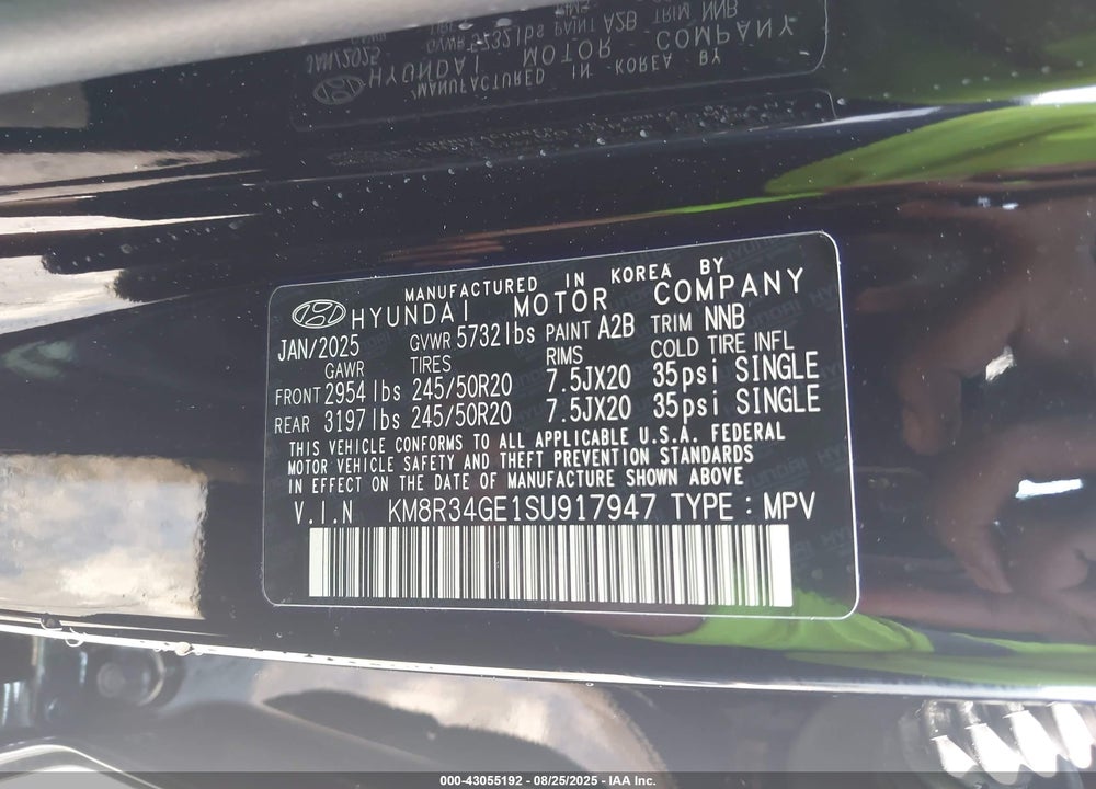 2025 HYUNDAI PALISADE VIN: KM8R34GE1SU917947