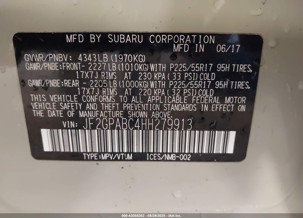 2017 SUBARU CROSSTREK VIN: JF2GPABC4HH279913