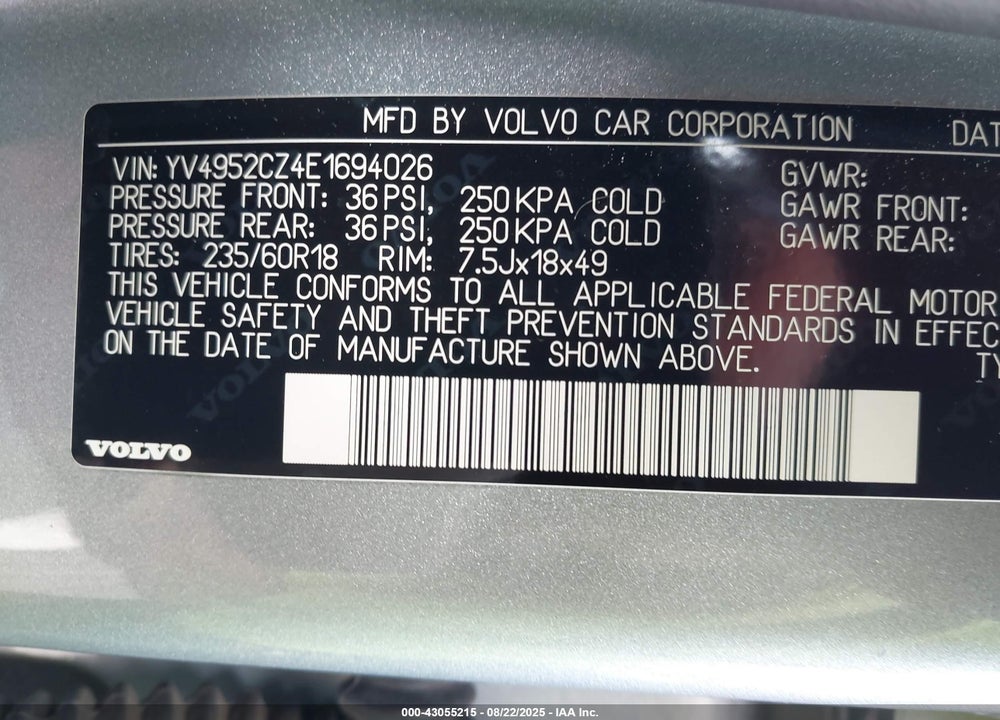 2014 VOLVO XC90 3.2 VIN: YV4952CZ4E1694026