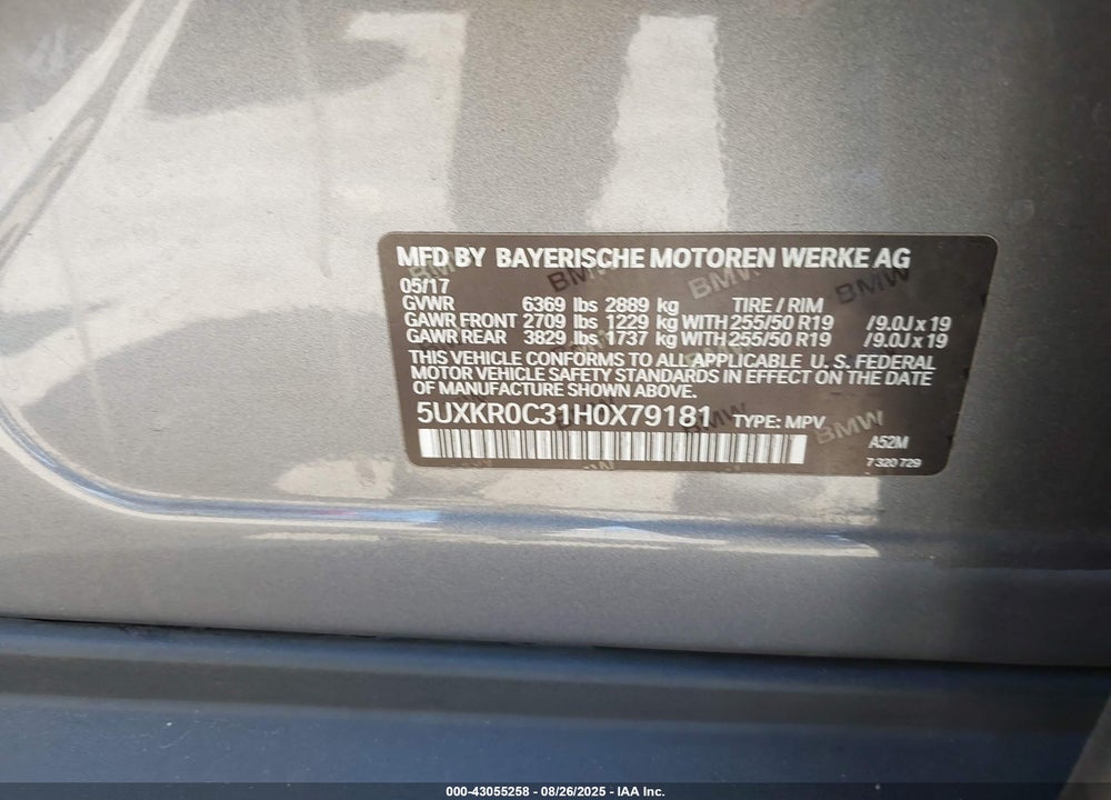 2017 BMW X5 VIN: 5UXKR0C31H0X79181
