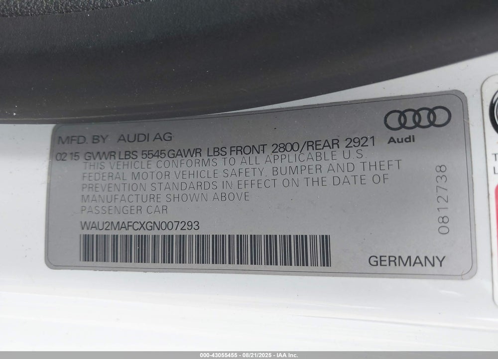 2016 AUDI A7 VIN: WAU2MAFCXGN007293