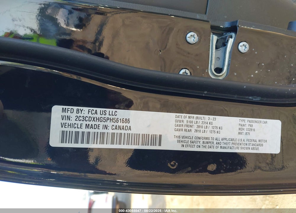 2023 DODGE CHARGER VIN: 2C3CDXHG5PH561686