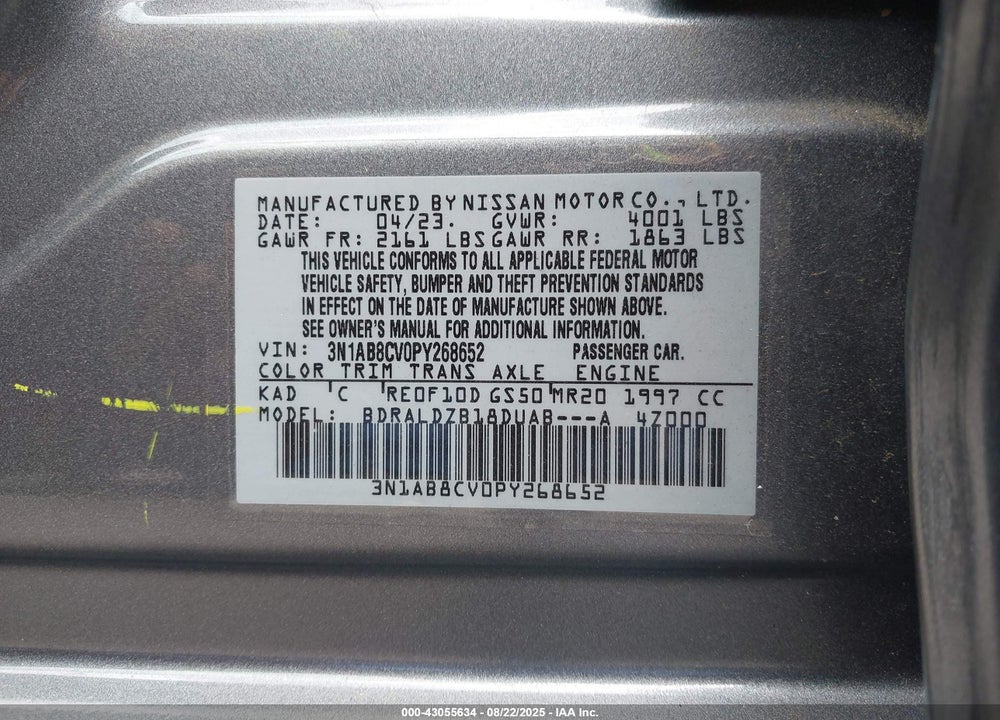 2023 NISSAN SENTRA SV XTRONIC CVT VIN: 3N1AB8CV0PY268652