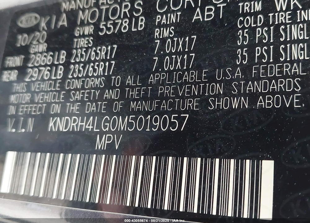 2021 KIA SORENTO HYBRID VIN: KNDRH4LG0M5019057