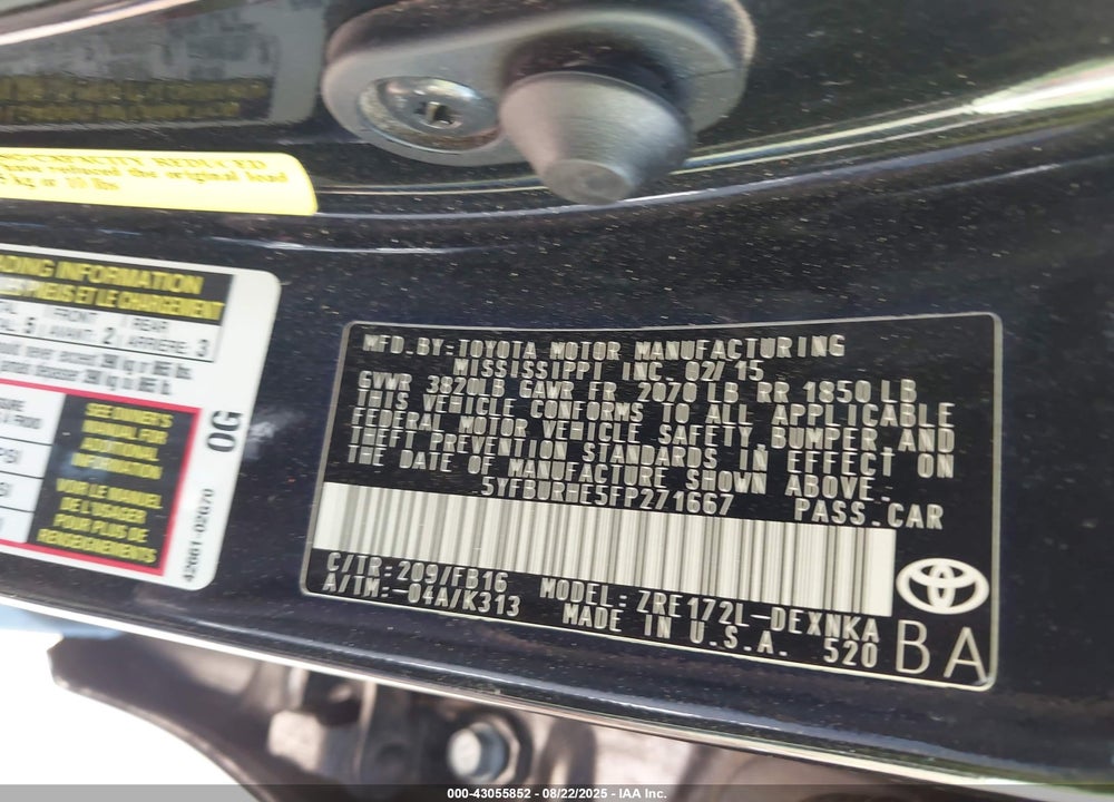 2015 TOYOTA COROLLA LE VIN: 5YFBURHE5FP271667