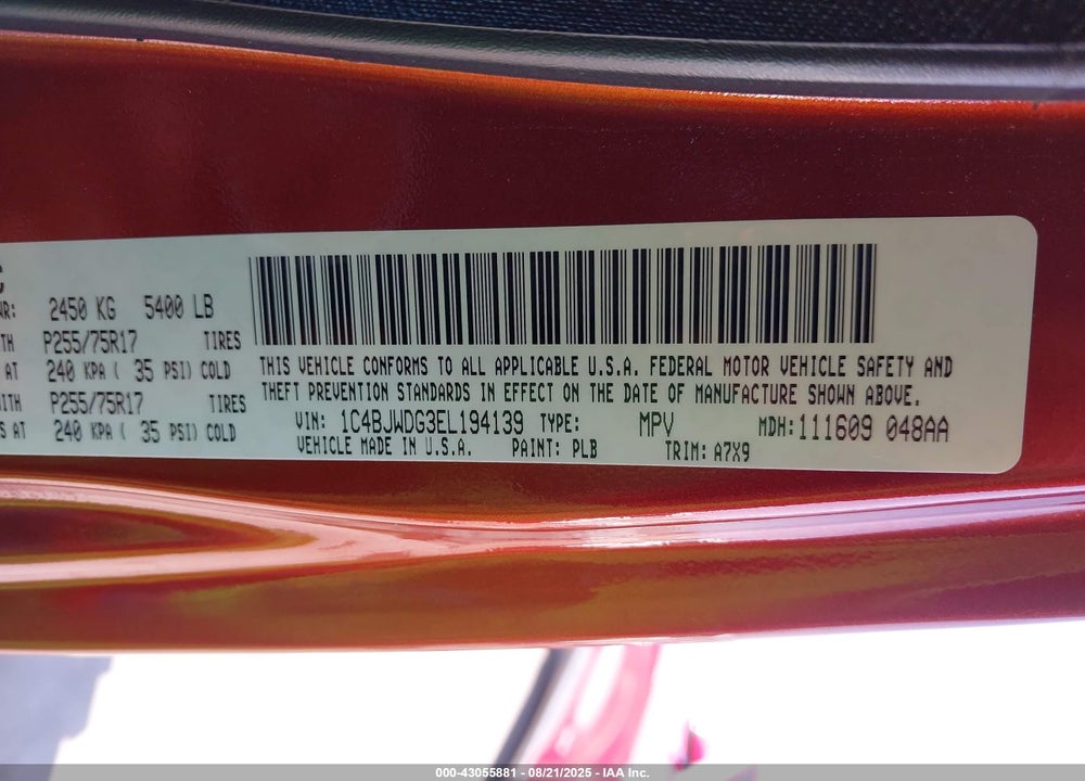 2014 JEEP WRANGLER UNLIMITED SPORT VIN: 1C4BJWDG3EL194139