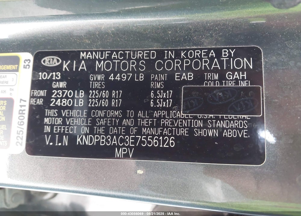 2014 KIA SPORTAGE VIN: KNDPB3AC3E7556126