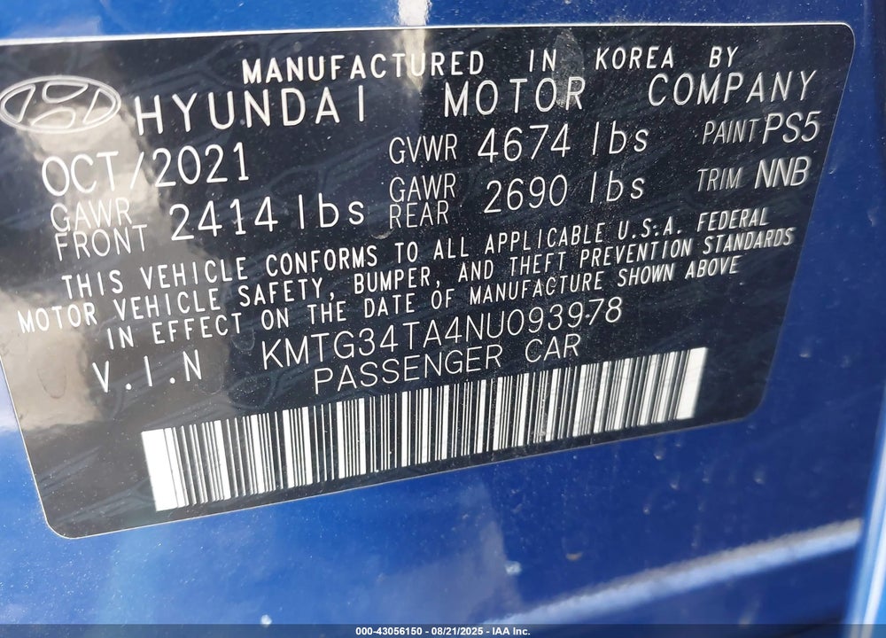 2022 GENESIS G70 2.0T RWD VIN: KMTG34TA4NU093978