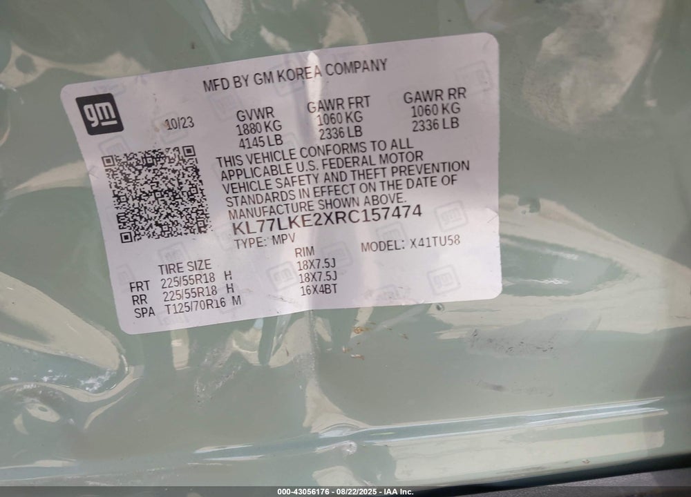 2024 CHEVROLET TRAX VIN: KL77LKE2XRC157474