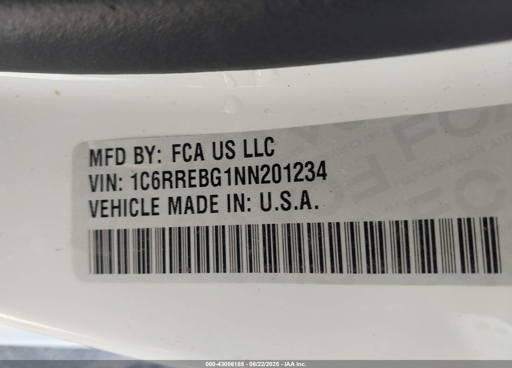 2022 RAM 1500 VIN: 1C6RREBG1NN201234