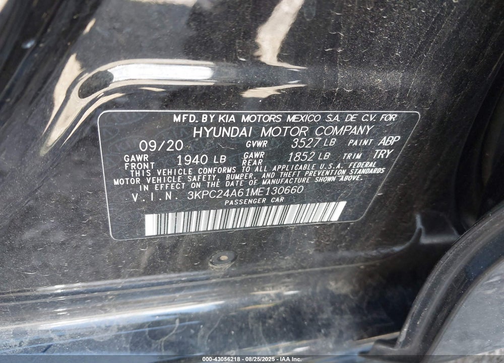2021 HYUNDAI ACCENT VIN: 3KPC24A61ME130660
