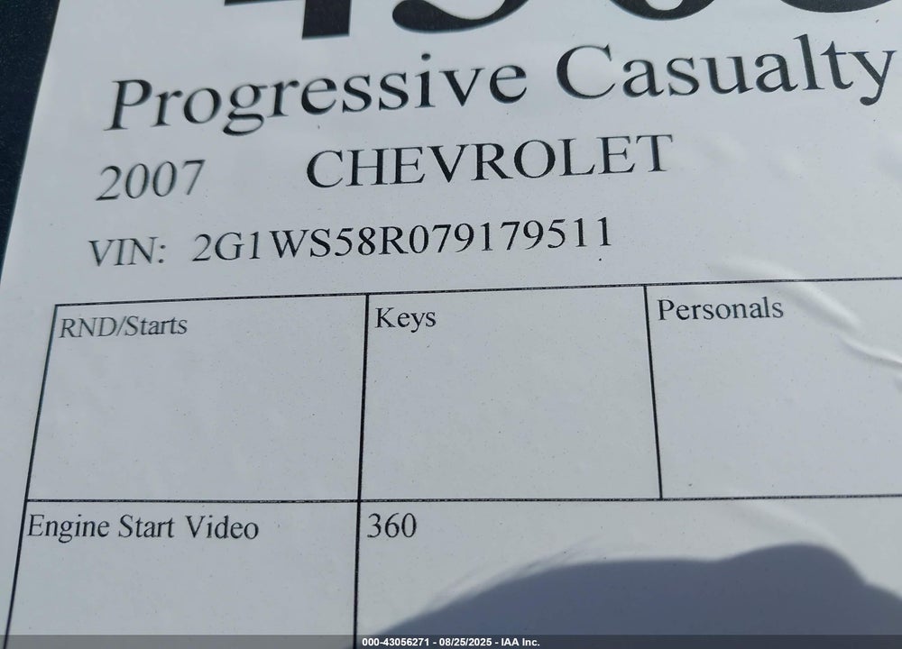 2007 CHEVROLET IMPALA POLICE VIN: 2G1WS58R079179511