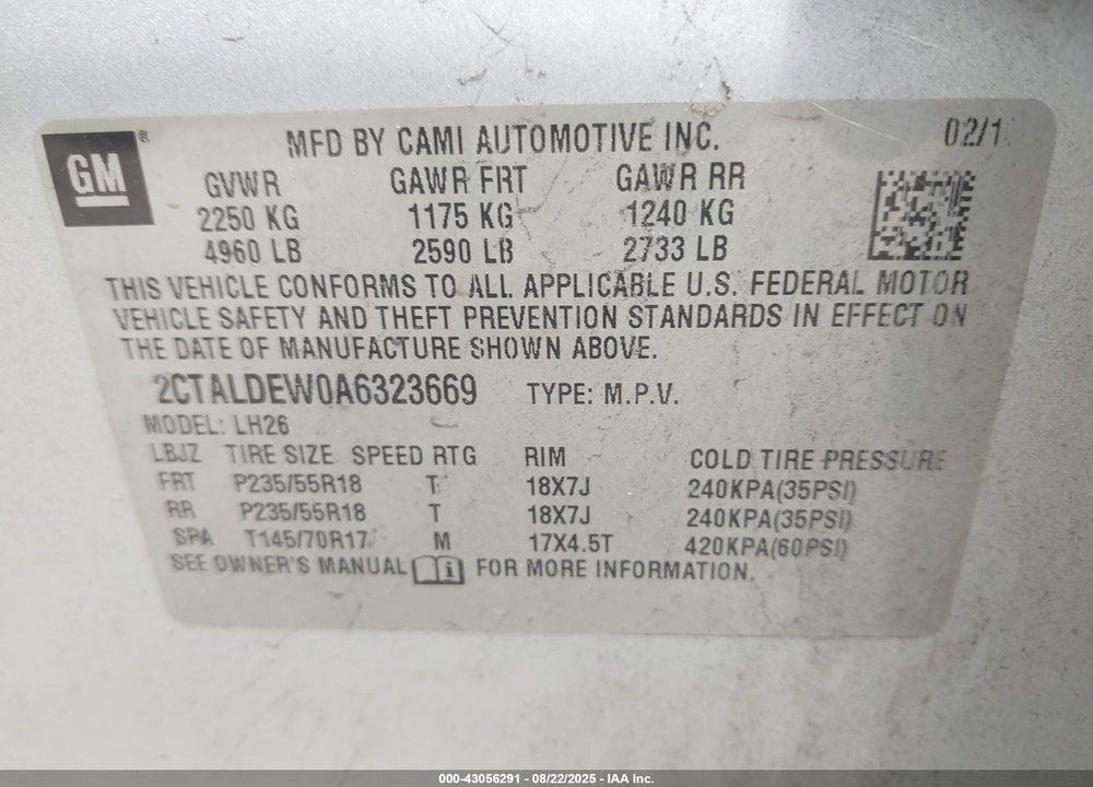 2010 GMC TERRAIN VIN: 2CTALDEW0A6323669