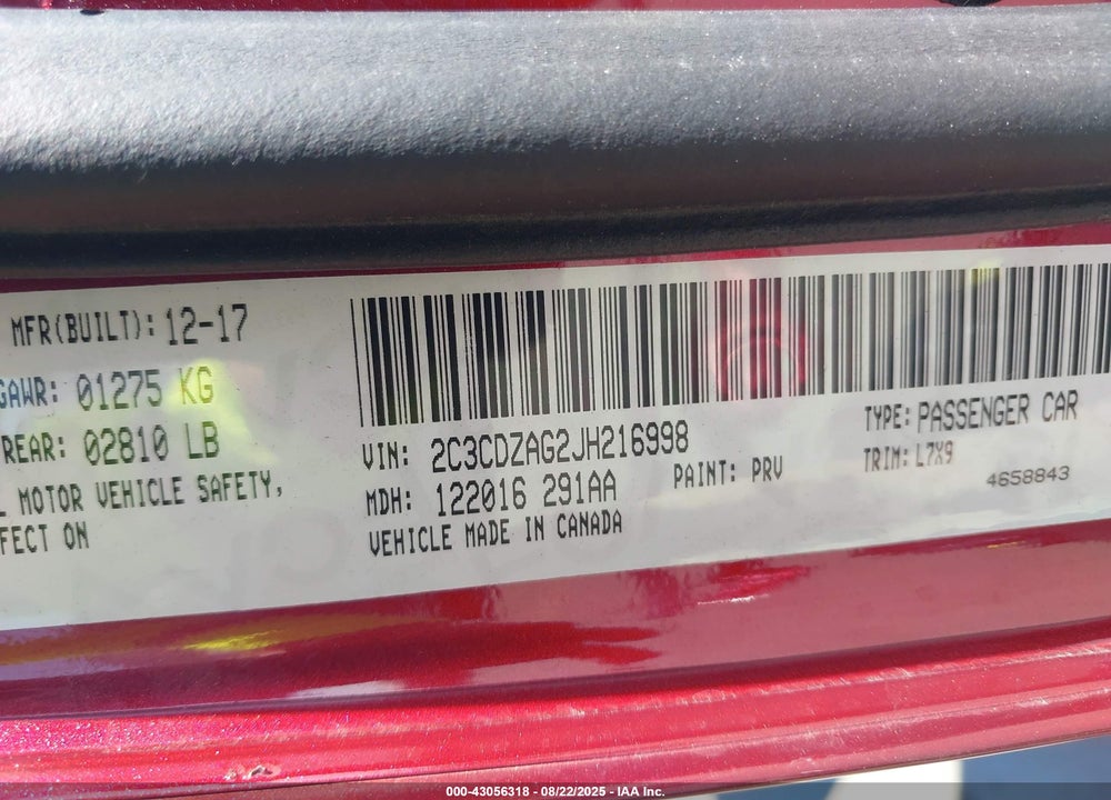 2018 DODGE CHALLENGER SXT VIN: 2C3CDZAG2JH216998