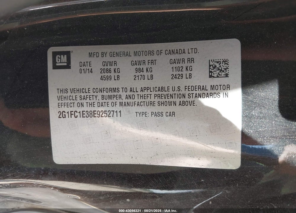 2014 CHEVROLET CAMARO VIN: 2G1FC1E38E9252711