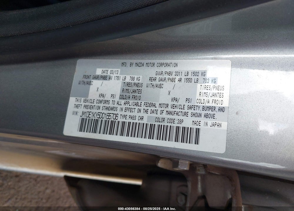 2013 MAZDA MAZDA2 VIN: JM1DE1KY5D0165706