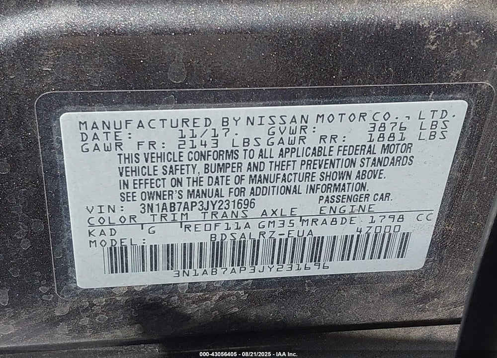 2018 NISSAN SENTRA SR VIN: 3N1AB7AP3JY231696