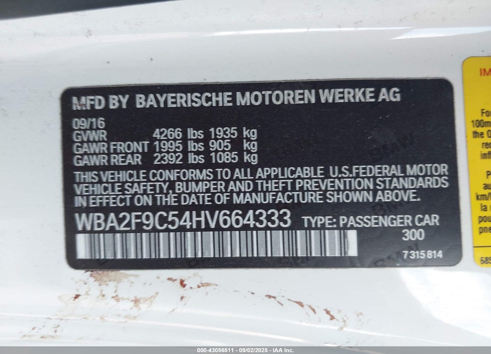 2017 BMW 230I VIN: WBA2F9C54HV664333