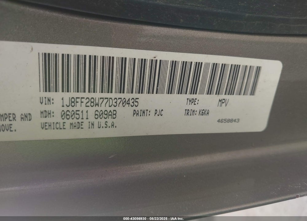 2007 JEEP PATRIOT VIN: 1J8FF28W77D370435